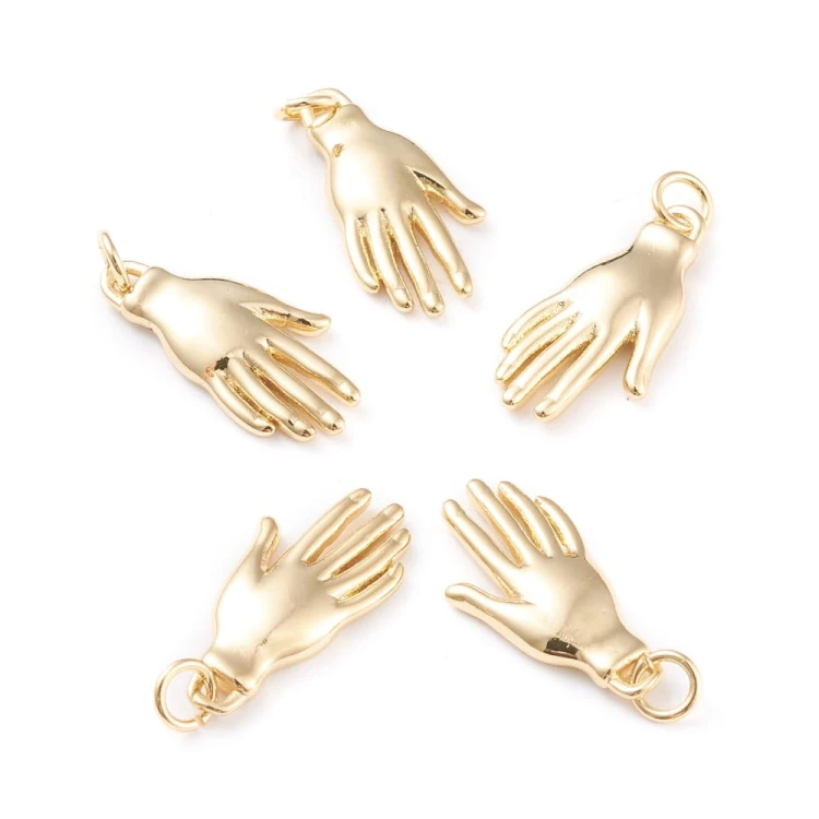 ZM289 Zawieszka metalowa mosiężna dłoń ręka złota 18K