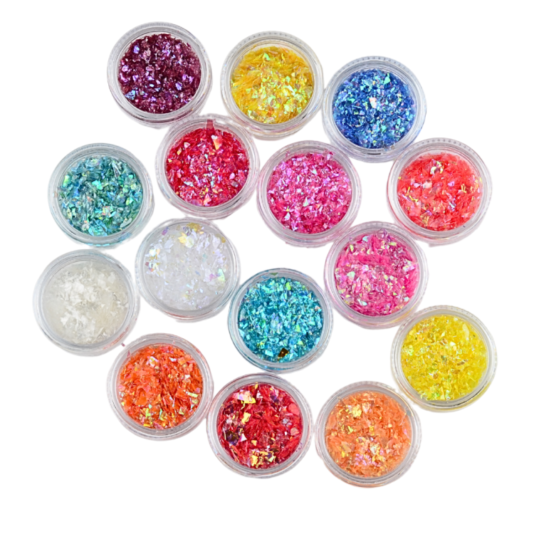 uży zestaw FOLIA CIĘTA mieniące EFEKT SYRENKI do żywicy żel UV 15 kolorów