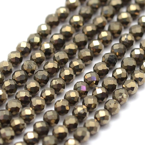 NPI03 Kamień Piryt naturalny koraliki kule 2mm fasetowany