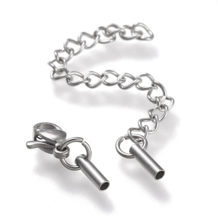 ZAP01 Końcówki sznurków rzemieni 1,2mm do wklejania z zapięciem i łańcuszkiem stal nierdzewna