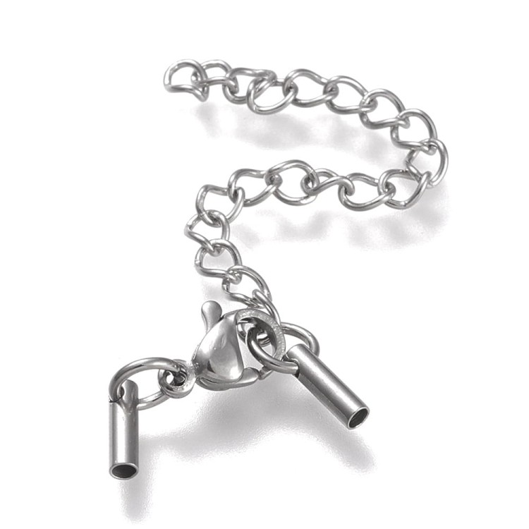 ZAP01 Końcówki sznurków rzemieni 1,2mm do wklejania z zapięciem i łańcuszkiem stal nierdzewna