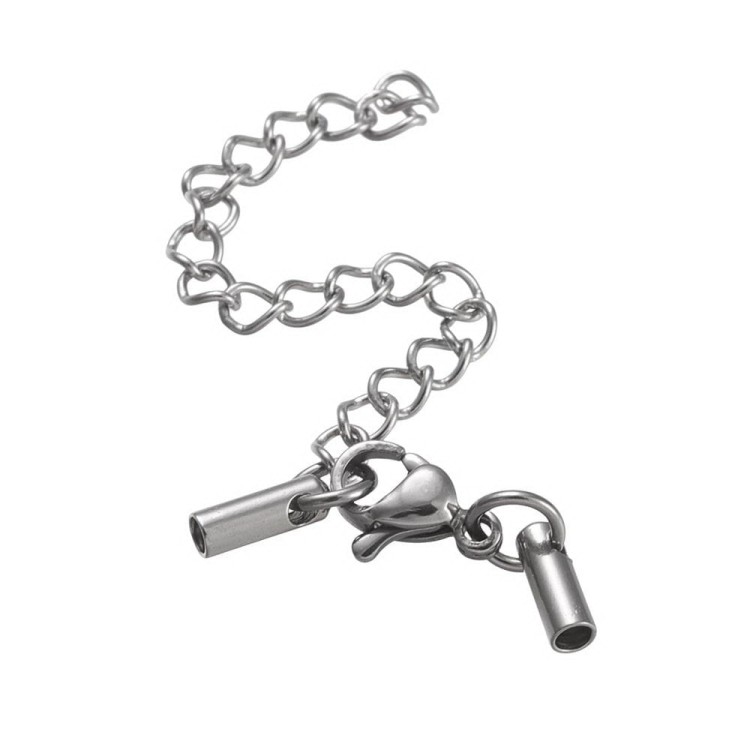 ZAP03 Końcówki sznurków rzemieni do wklejania z zapięciem i łańcuszkiem stal nierdzewna