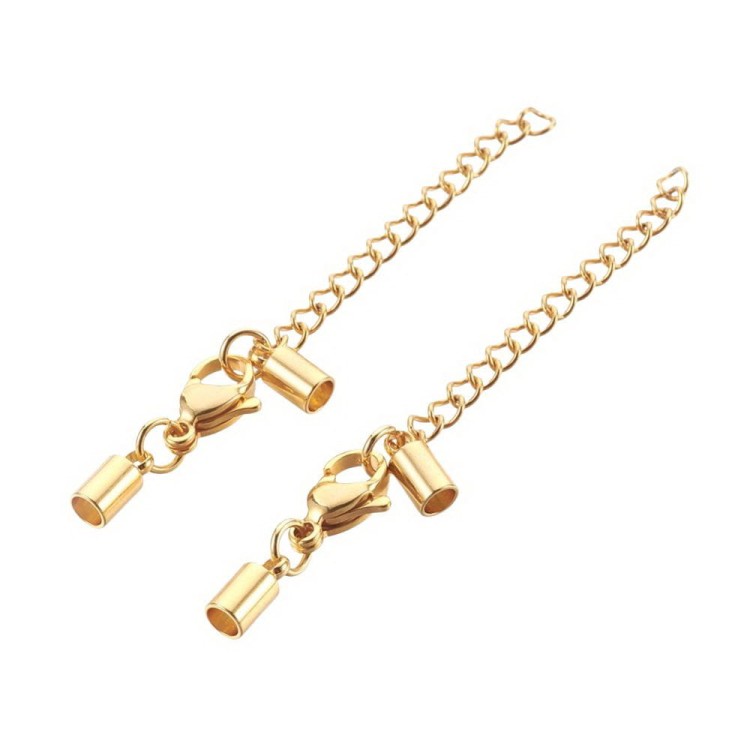 Końcówki sznurków rzemieni do wklejania z zapięciem i łańcuszkiem stal nierdzewna złote