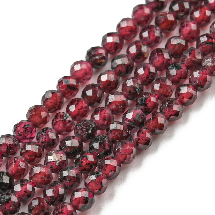 GNT01 Granat kamień naturalny koraliki kule 2mm fasetowane
