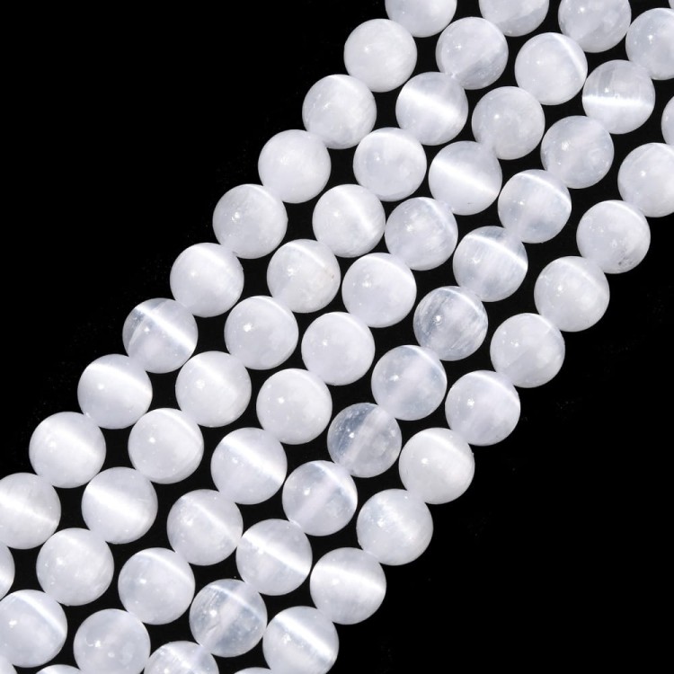 KK074 Selenit kamień naturalny koraliki kule 8mm gradacja AAA