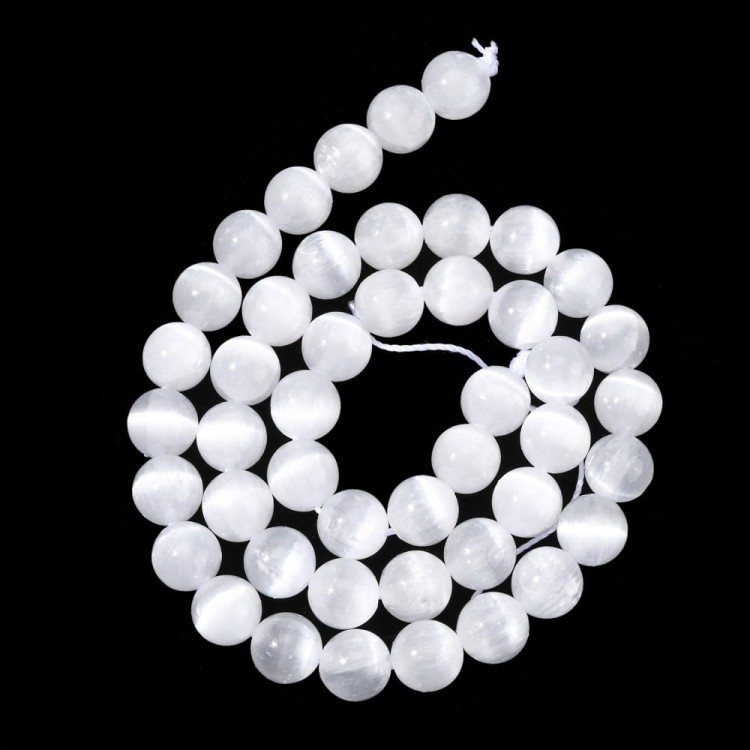 KK074 Selenit kamień naturalny koraliki kule 8mm gradacja AAA