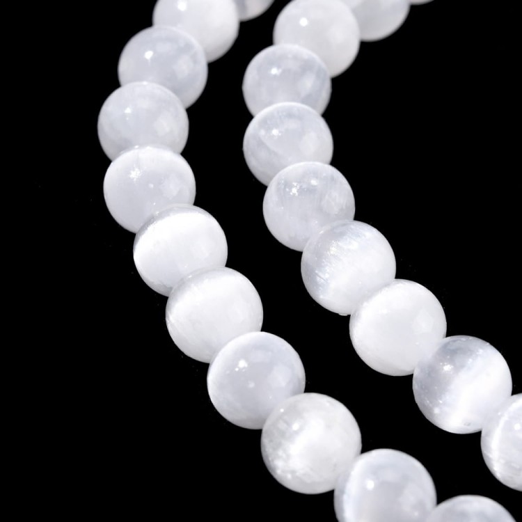 KK074 Selenit kamień naturalny koraliki kule 8mm gradacja AAA