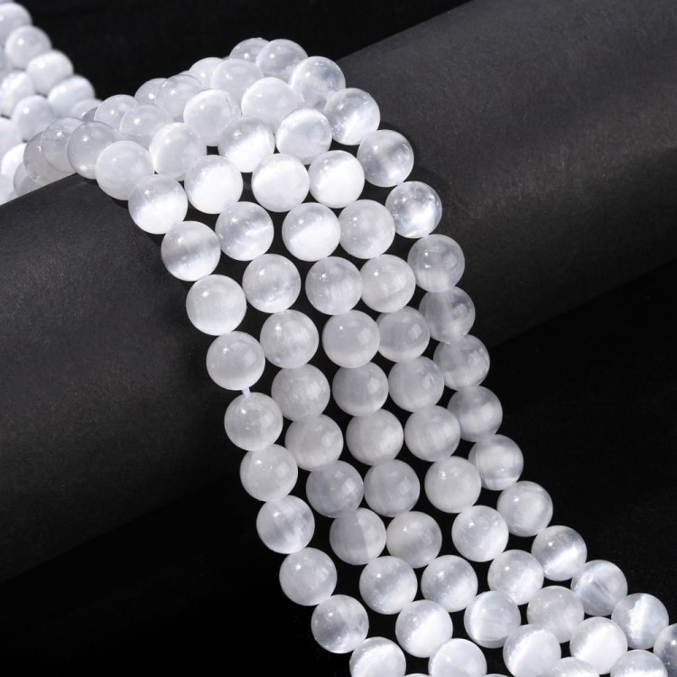 KK074 Selenit kamień naturalny koraliki kule 8mm gradacja AAA