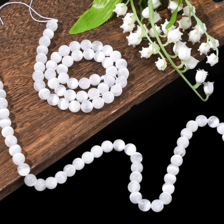 KK074 Selenit kamień naturalny koraliki kule 8mm gradacja AAA