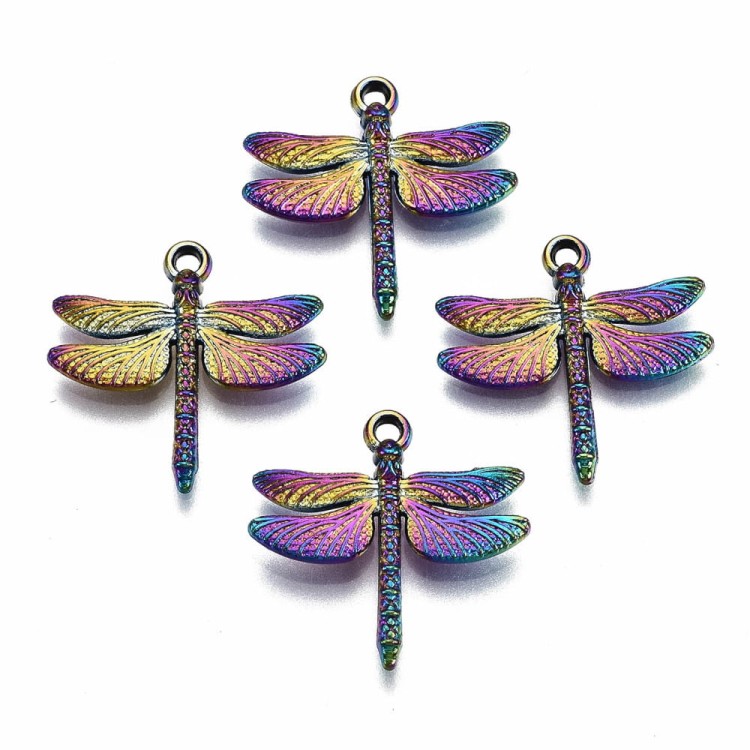 ZM381 Zawieszka  metalowa ważka owad tęczowa rainbow