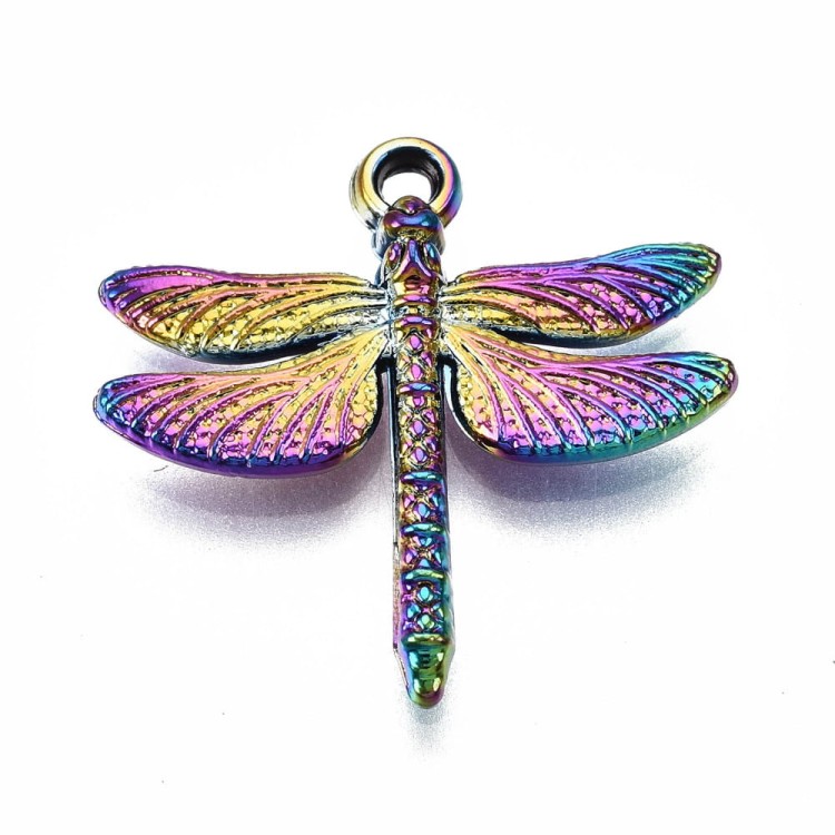ZM381 Zawieszka  metalowa ważka owad tęczowa rainbow