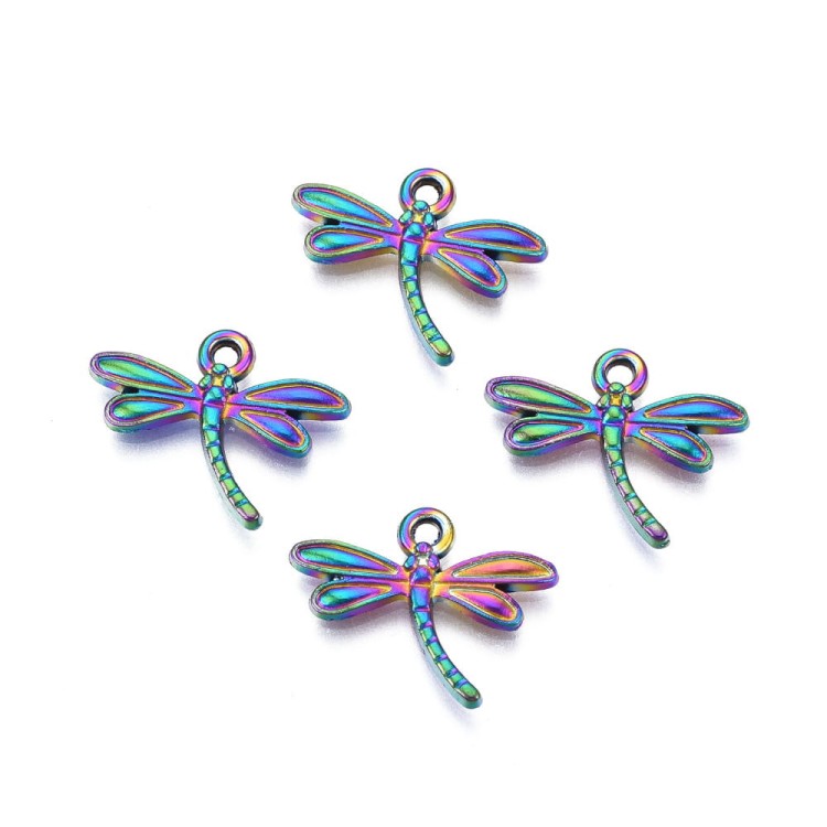 ZM382 Zawieszka metalowa owad ważka tęczowa rainbow