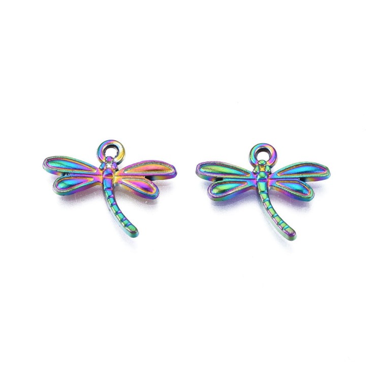 ZM382 Zawieszka metalowa owad ważka tęczowa rainbow