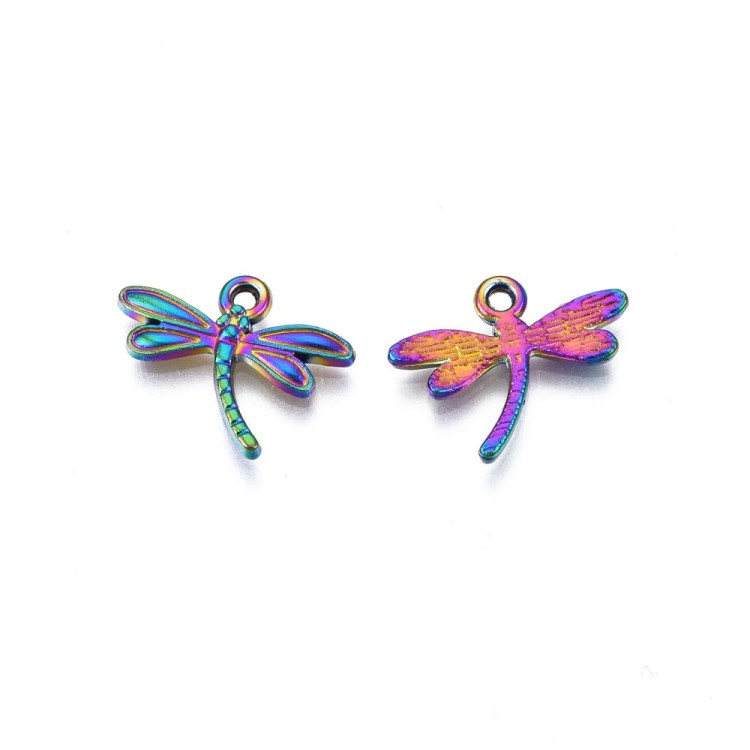 ZM382 Zawieszka metalowa owad ważka tęczowa rainbow