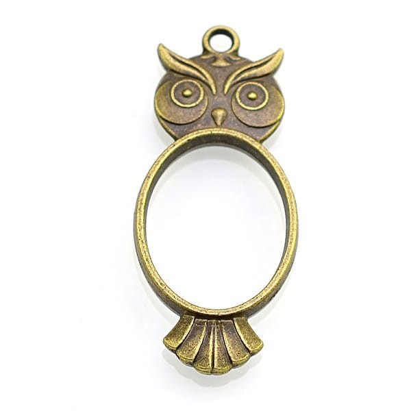 BEZ476 Zawieszka ramka bezel do żywicy sowa antyczny brąz