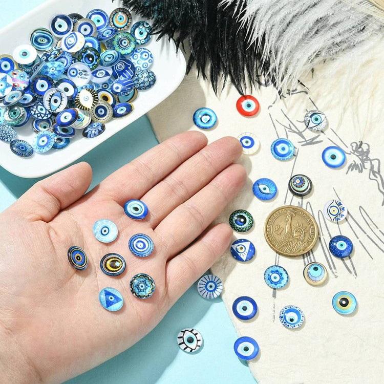 KABK96 Kaboszon szklany okrągły 12mm oko proroka evil eye mix wzorów