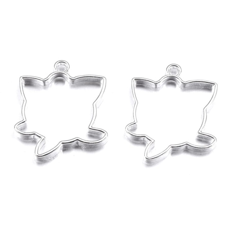 BEZ488 Zawieszka ramka bezel do żywicy kotek srebrna