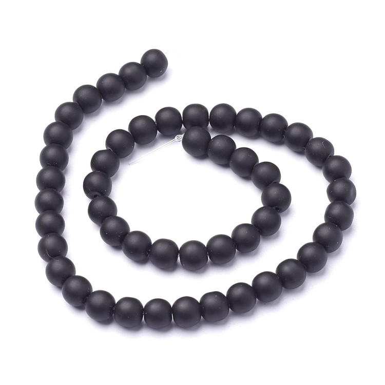 BST08 Black Stone kamień syntetyczny koraliki kule 8mm czarne