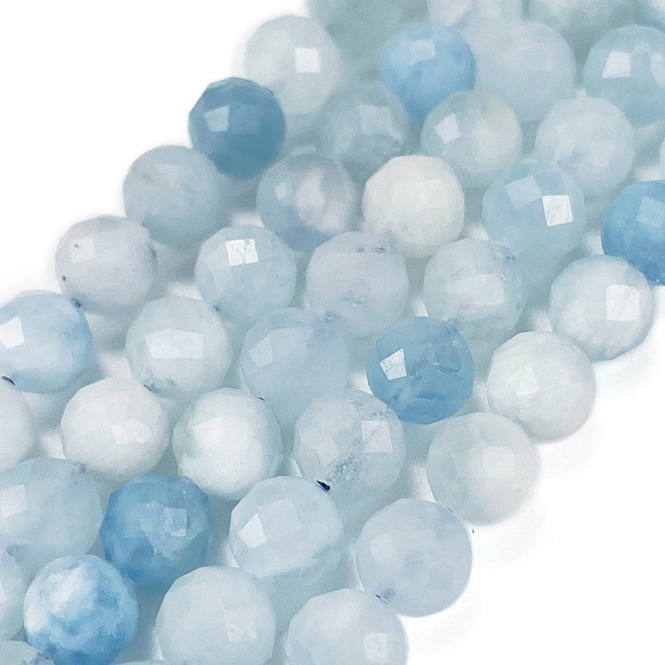 AKW04 Akwamaryn kamień naturalny koraliki kule fasetowane 6mm