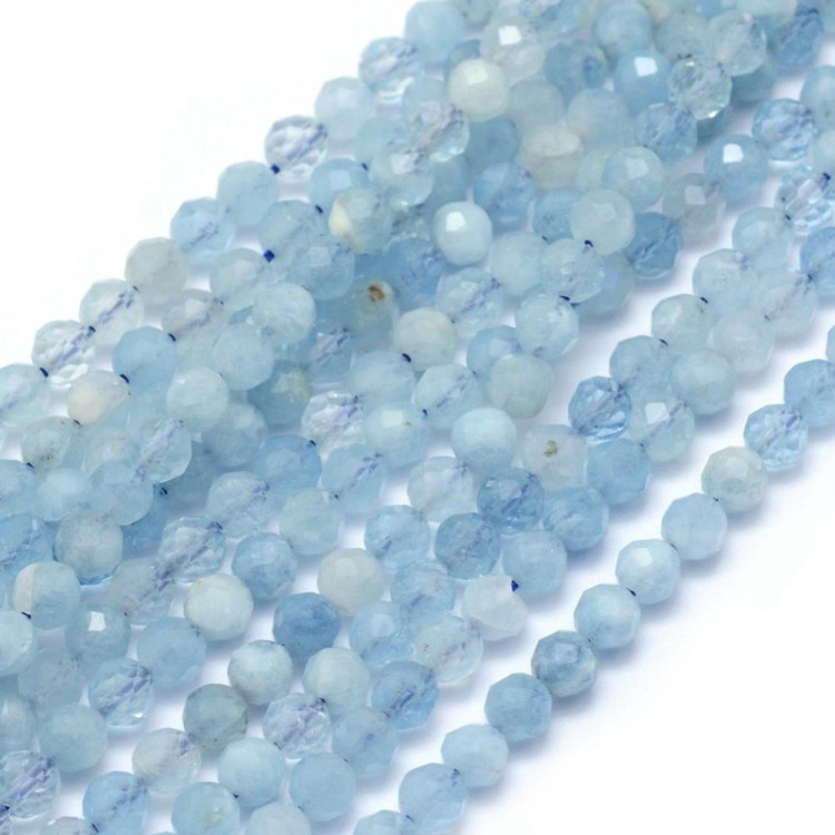 AKW05 Akwamaryn kamień naturalny koraliki kule fasetowane 3mm