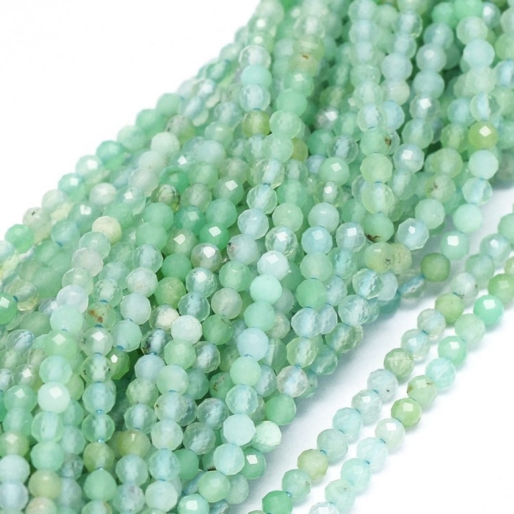KK107 Chryzopraz kamień naturalny koraliki kule fasetowane 2mm