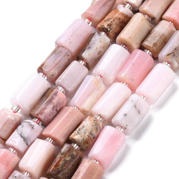 OPL03 Pink Opal kamień naturalny koraliki walec 6x10mm
