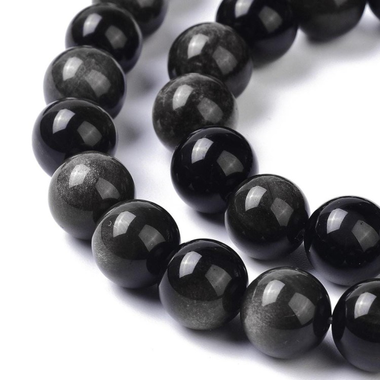 OBS11 Obsydian Silver kamień naturalny koraliki kule 8mm srebrny