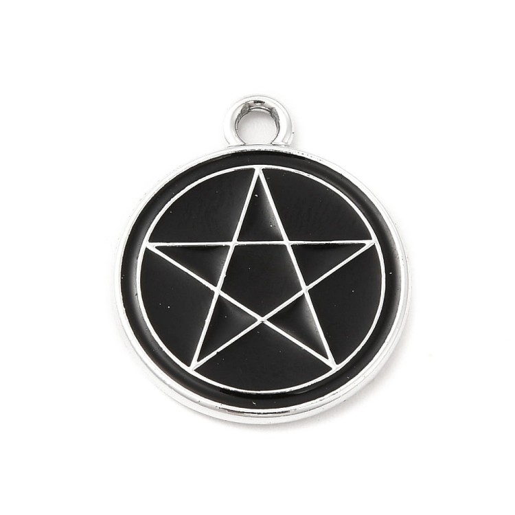 ZM392 Metalowa zawieszka emaliowana czarna pentagram