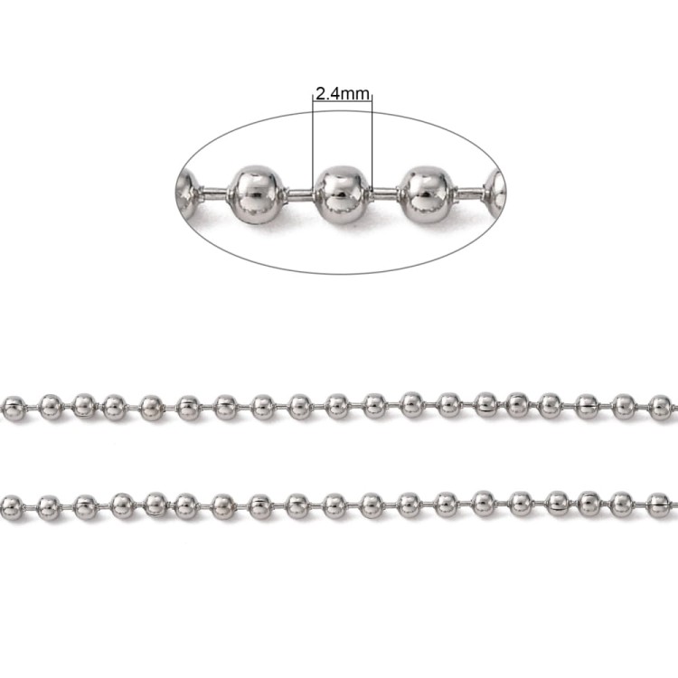 LAN206 Łańcuszek kulkowy 2,4mm ze stali nierdzewnej