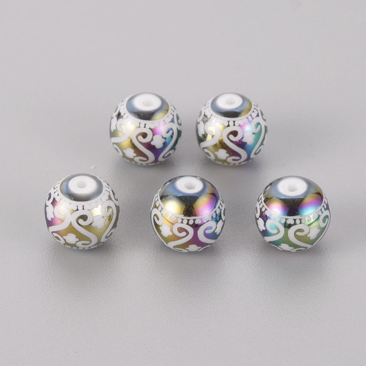 KS75 Koraliki szklane 10mm powlekane z wzorami