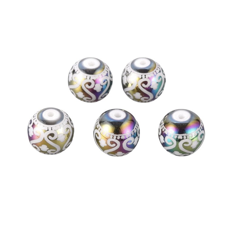 KS75 Koraliki szklane 10mm powlekane z wzorami