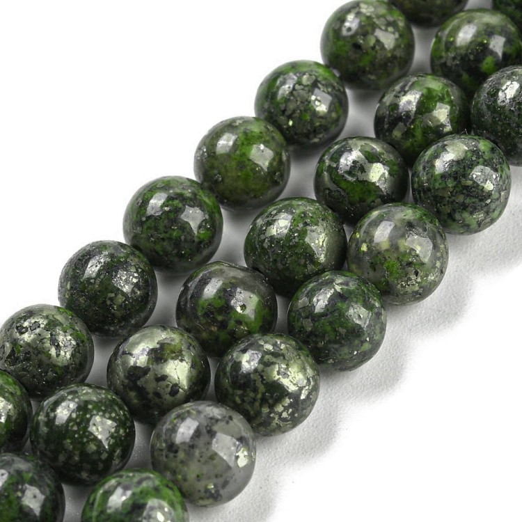 KK139 Zielony Epidot z Pirytem kamień naturalny koraliki kule 6mm
