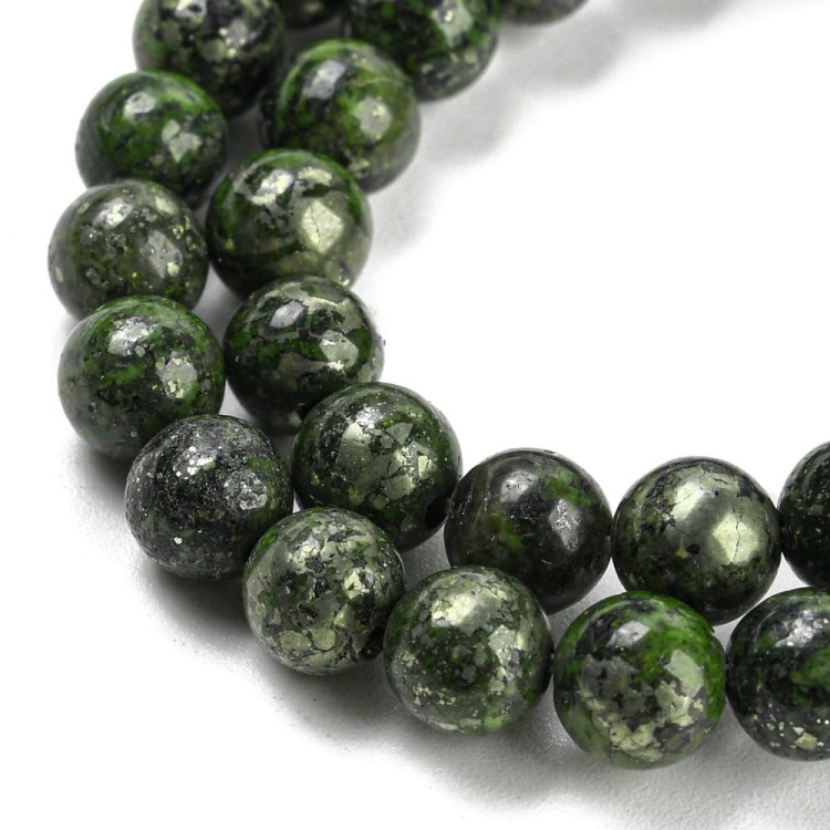 KK139 Zielony Epidot z Pirytem kamień naturalny koraliki kule 6mm
