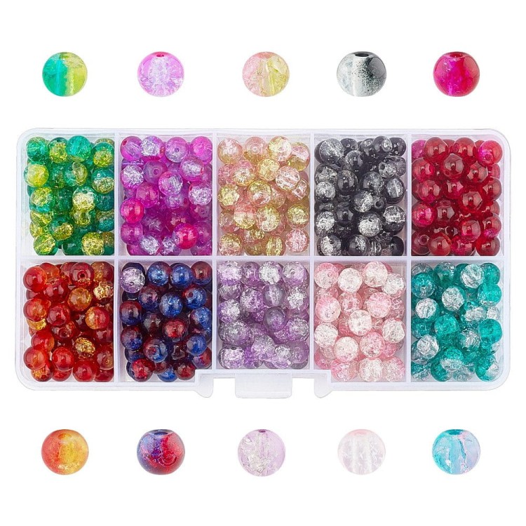 CRA154 Koraliki szklane crackle 6mm 450szt mix kolorów