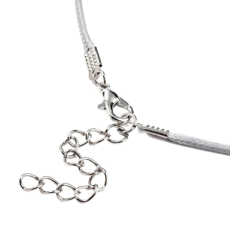 BNS20 Baza naszyjnika sznurek woskowany 1,5mm j.szary z zapięciem karabińczykiem łańcuszkiem