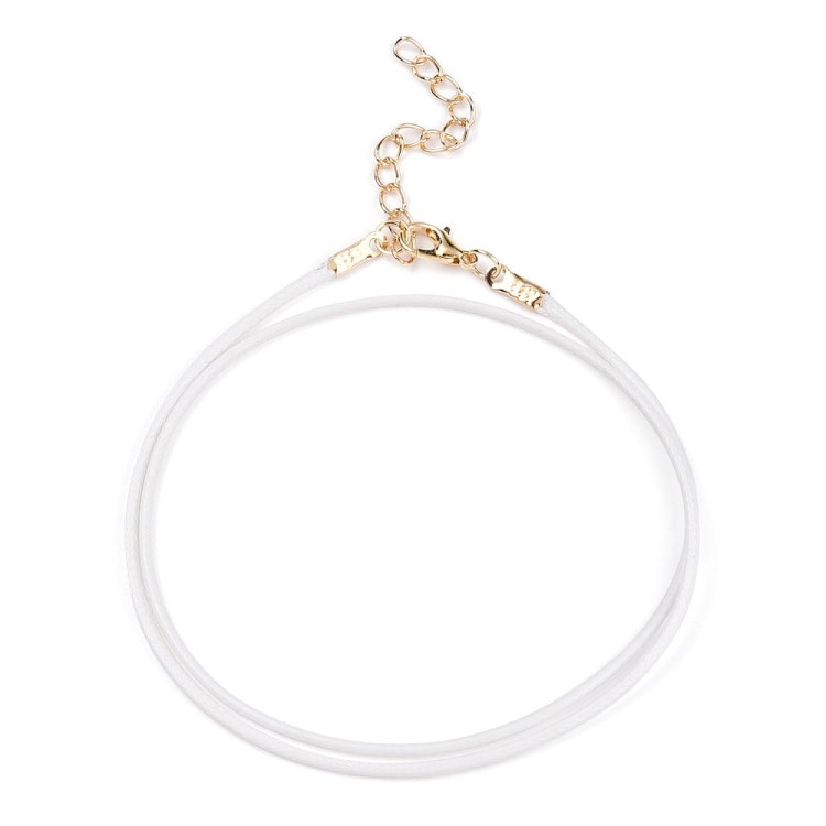 BNS23 Baza naszyjnika sznurek woskowany 1,5mm biały z zapięciem karabińczykiem łańcuszkiem