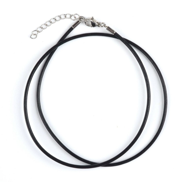 BNS24 Baza naszyjnika rzemień skórzany 2mm czarny z zapięciem karabińczykiem