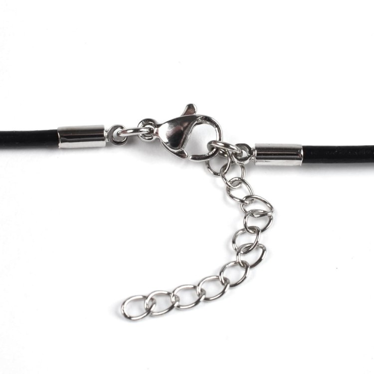 BNS24 Baza naszyjnika rzemień skórzany 2mm czarny z zapięciem karabińczykiem