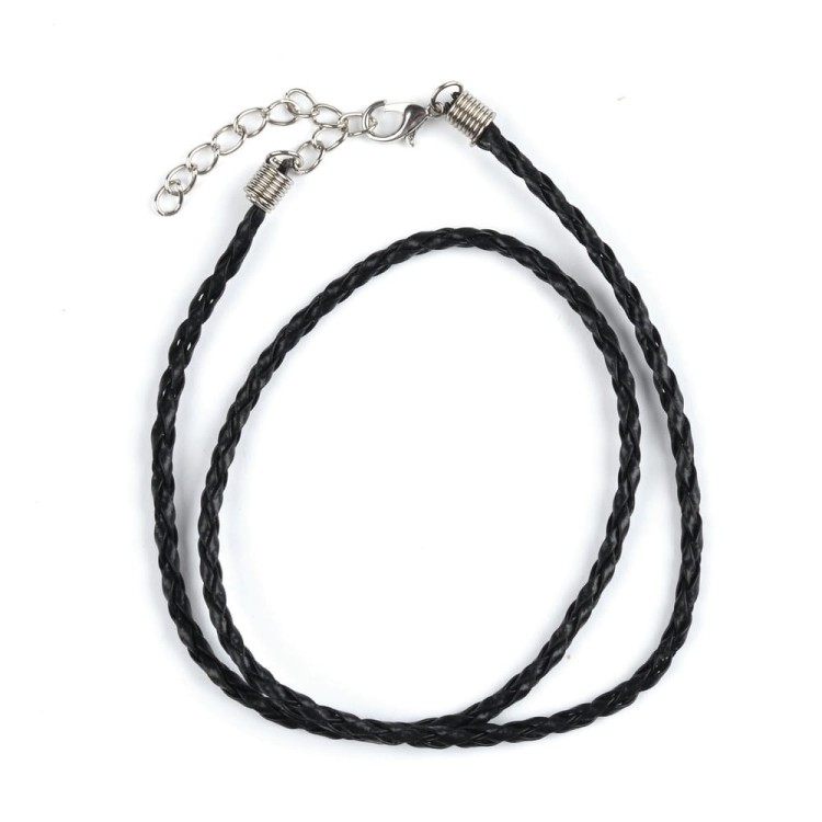 BNS25 Baza naszyjnika rzemień pleciony skóra ekologiczna 3mm czarny z zapięciem karabińczykiem