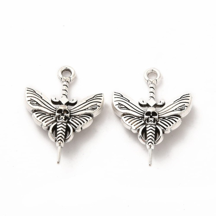 ZM63 Zawieszka metalowa do biżuterii ćma motyl czaszka gothic emo srebrna