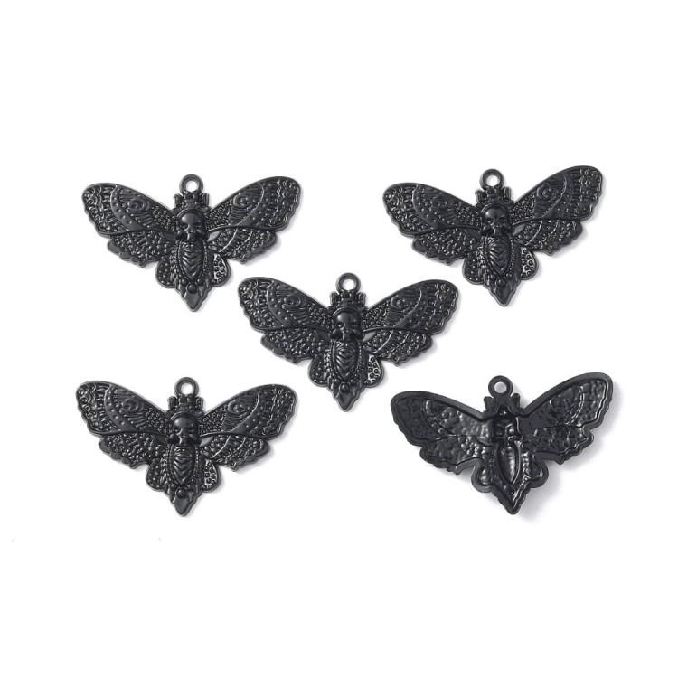 ZM61 Zawieszka metalowa do biżuterii ćma motyl czaszka gothic emo czarna