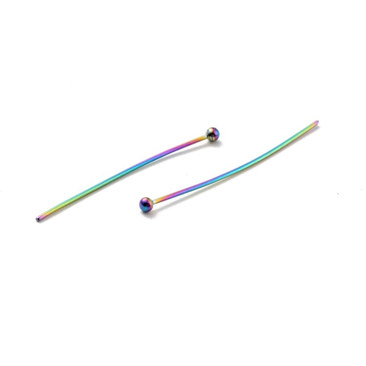 SZP164 Szpilki 30mm z kuleczką stal nierdzewna tęczowe wielokolorowe