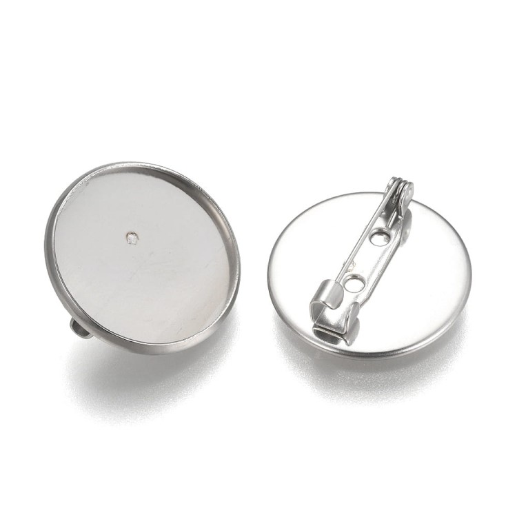 BBR46 Baza broszki broszka pod kaboszon 20mm stal nierdzewna c.srebrna