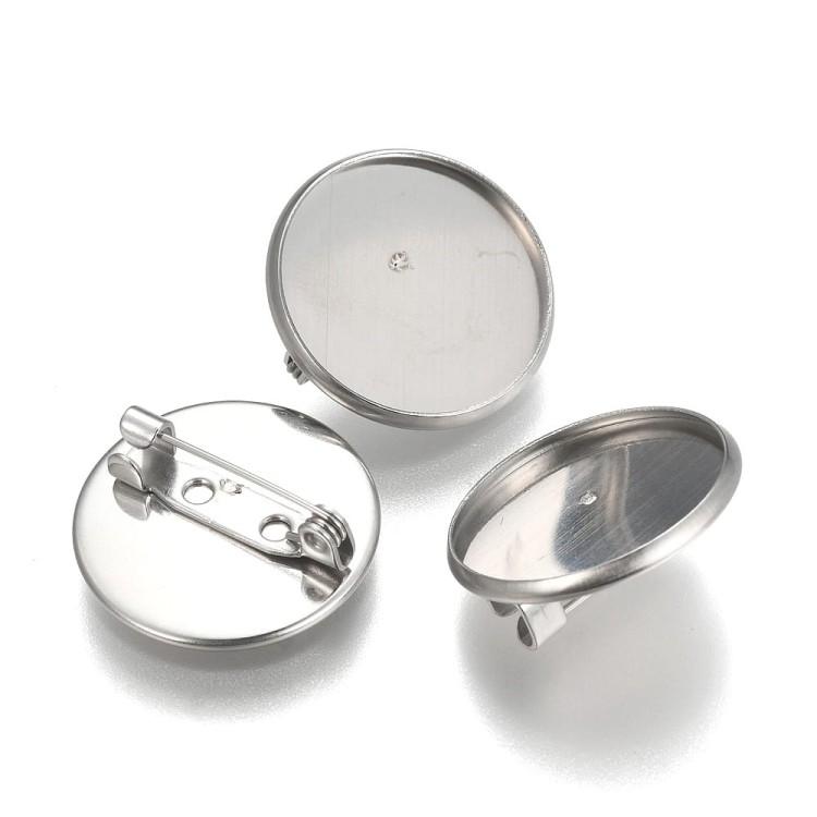 BBR46 Baza broszki broszka pod kaboszon 20mm stal nierdzewna c.srebrna