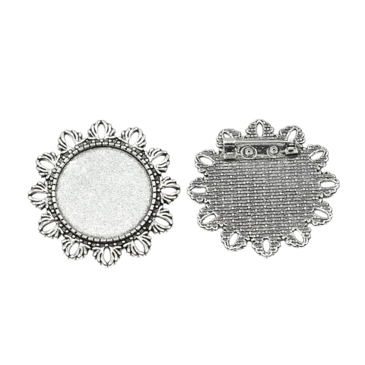 BBR48 Baza broszki broszka pod kaboszon 25mm stare srebro