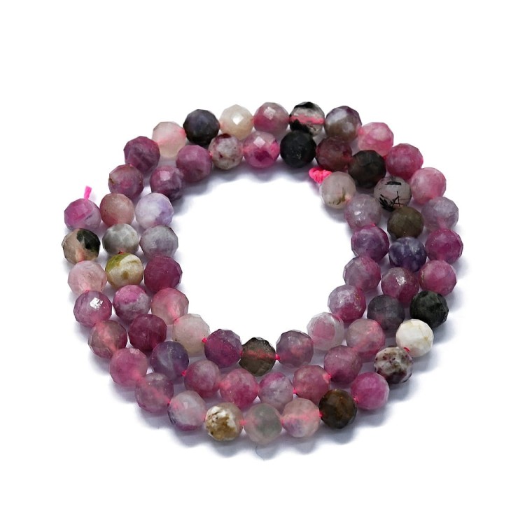 NT30 Turmalin kamień naturalny koraliki kule fasetowane 6mm wielokolorowy