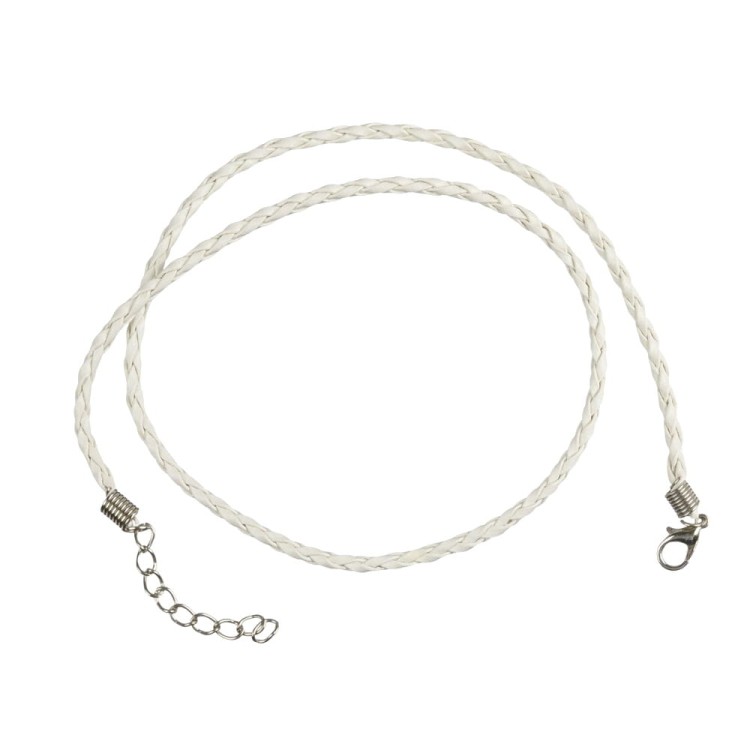 BNS27 Baza naszyjnika rzemień pleciony skóra ekologiczna 3mm biały z zapięciem karabińczykiem