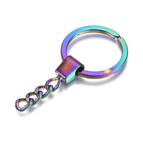 BRE260 Brelok baza breloka kółko 30mm łańcuszek  rainbow tęczowy