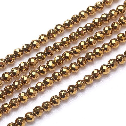 HEM89 Hematyt koraliki fasetowane kule 4mm złote PVD