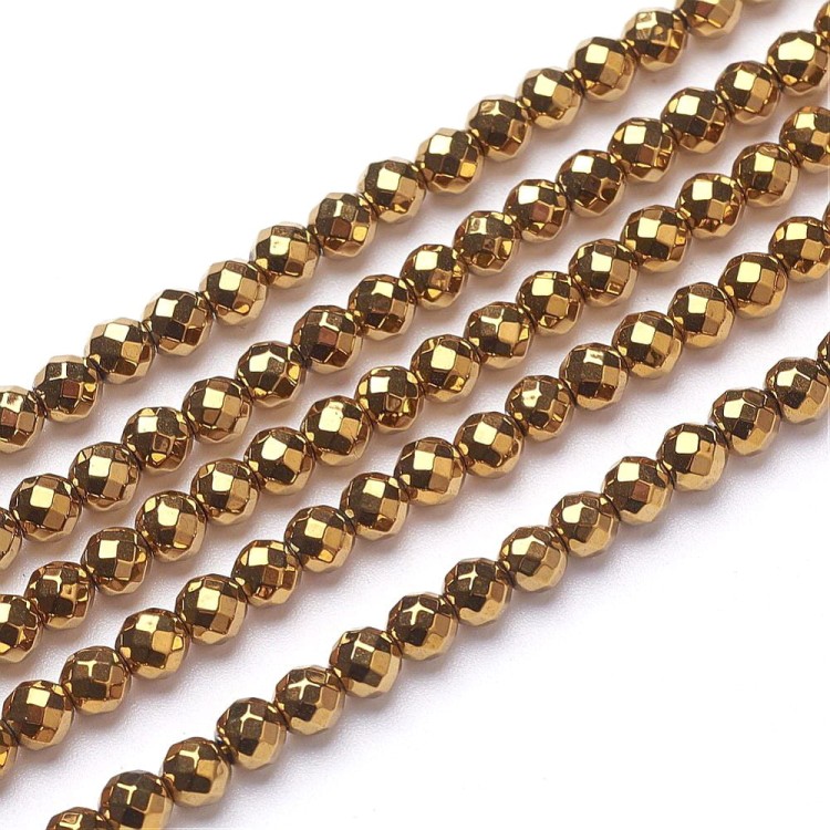 HEM89 Hematyt koraliki fasetowane kule 4mm złote PVD